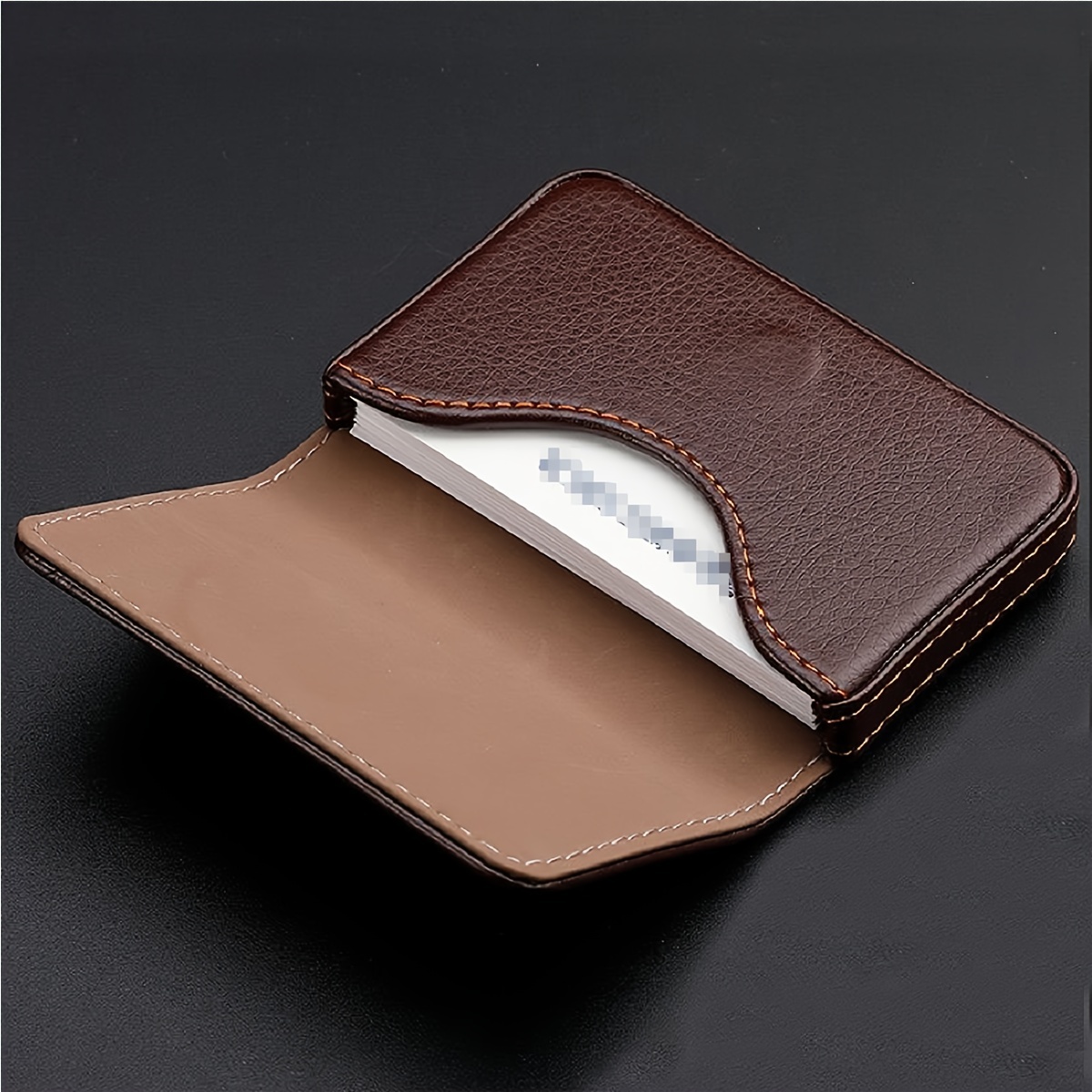 TEMU Large Capacity Casual Business Card Box Card Bag Lychee Pattern Faux Leather Business Card Holder Bank Credit Card Bag