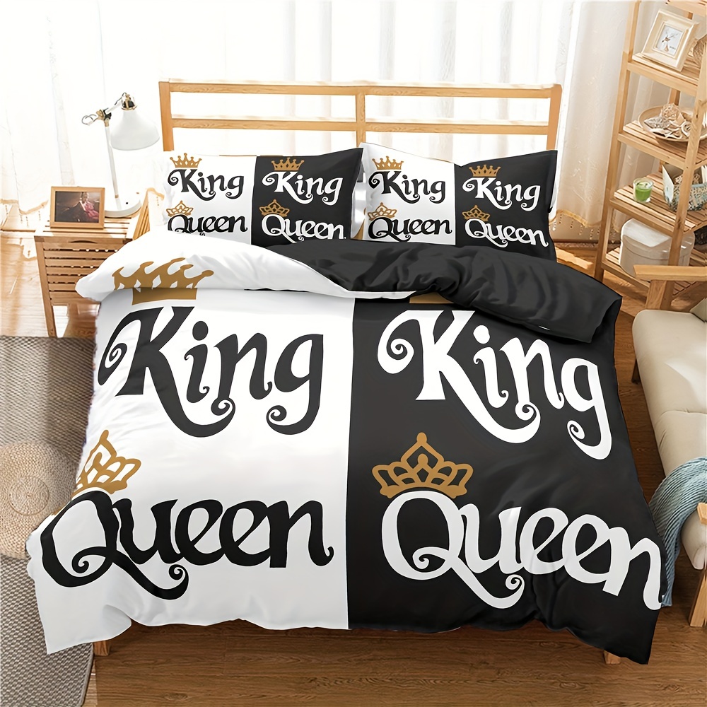 Luxurious King Queen Duvet Cover Set Black White Crown - Temu Canada
