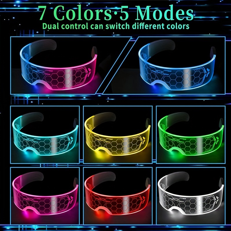 ER Gafas Luminosas LED, 8 Modelos de Luz, Gafas Luminosas Cyberpunk Gafas  Futuristas, Gafas LED Recargables USB para Raves, Cosplay y Fiestas Rojo  Verde