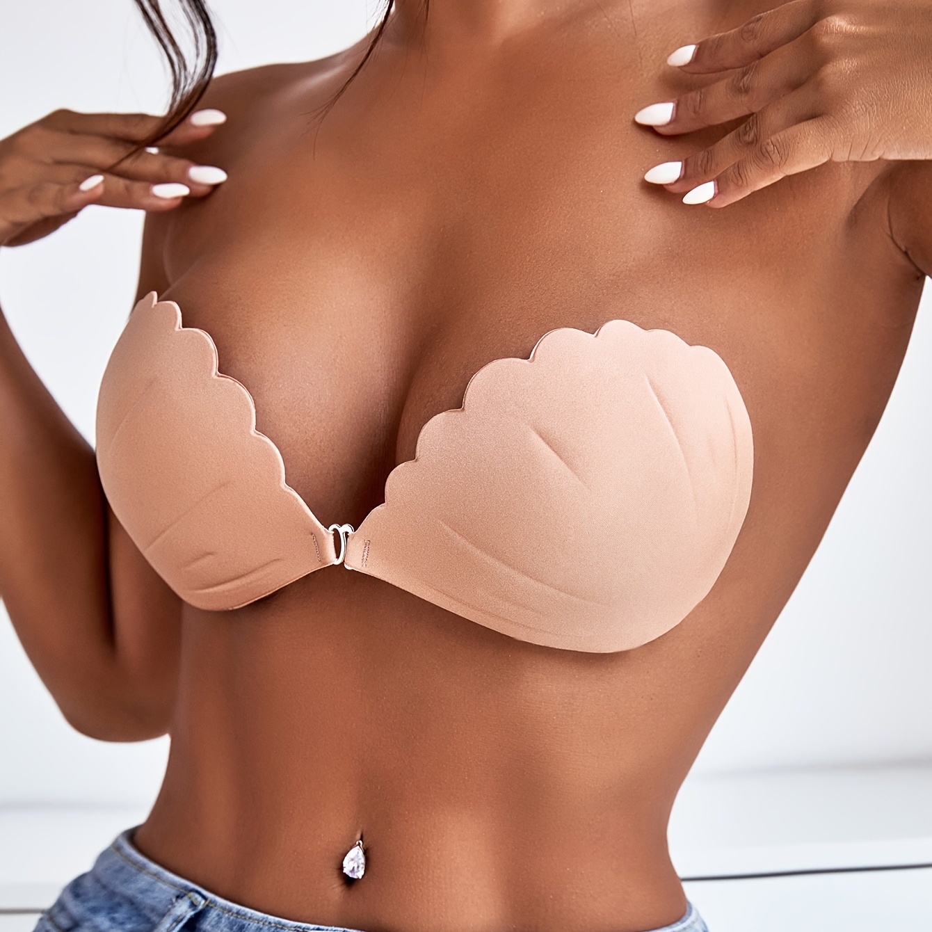 Front Tied Breast Paste Breathable Backless Push Bra Women's - Temu Canada