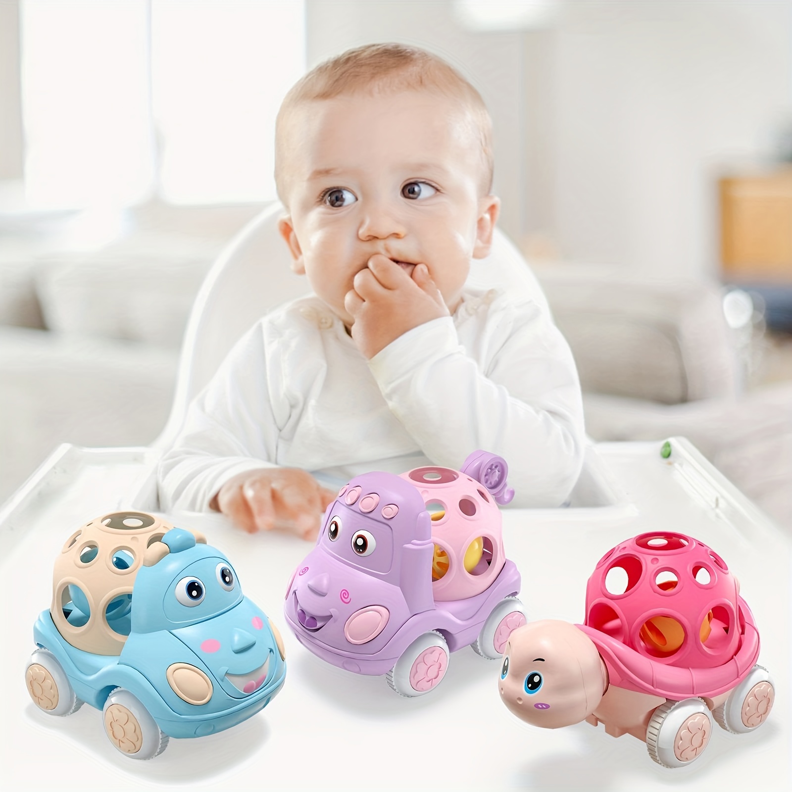 3PCS Wooden Baby Toys,Baby Grasping Toys Push Car Toys Montessori Toys  Wooden Toy Vehicles,#3