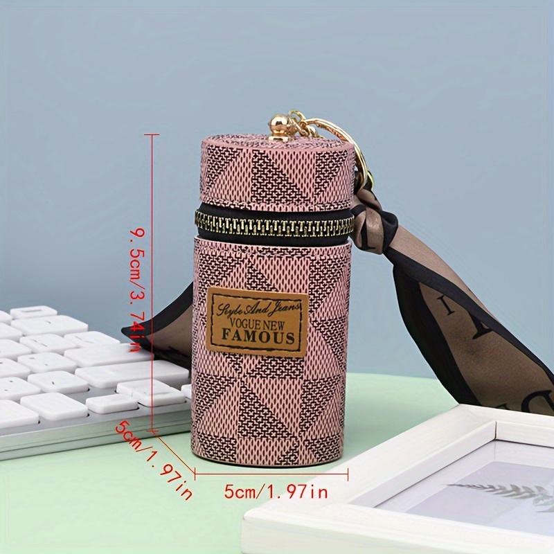 mini retro geometric cylinder lipstick bag zipper versatile coin purse classic storage bag details 4