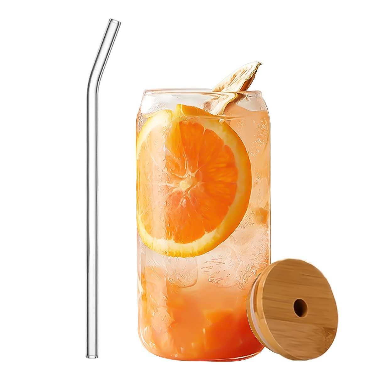 4pcs, Ribbed Drinking Glasses With Glass Straws, 13.53oz / 16.91oz Can  Shaped Glass Cups, Iced Coffee & Iced Tea Mugs, Clear Kitchen Glass Soda  Cockta