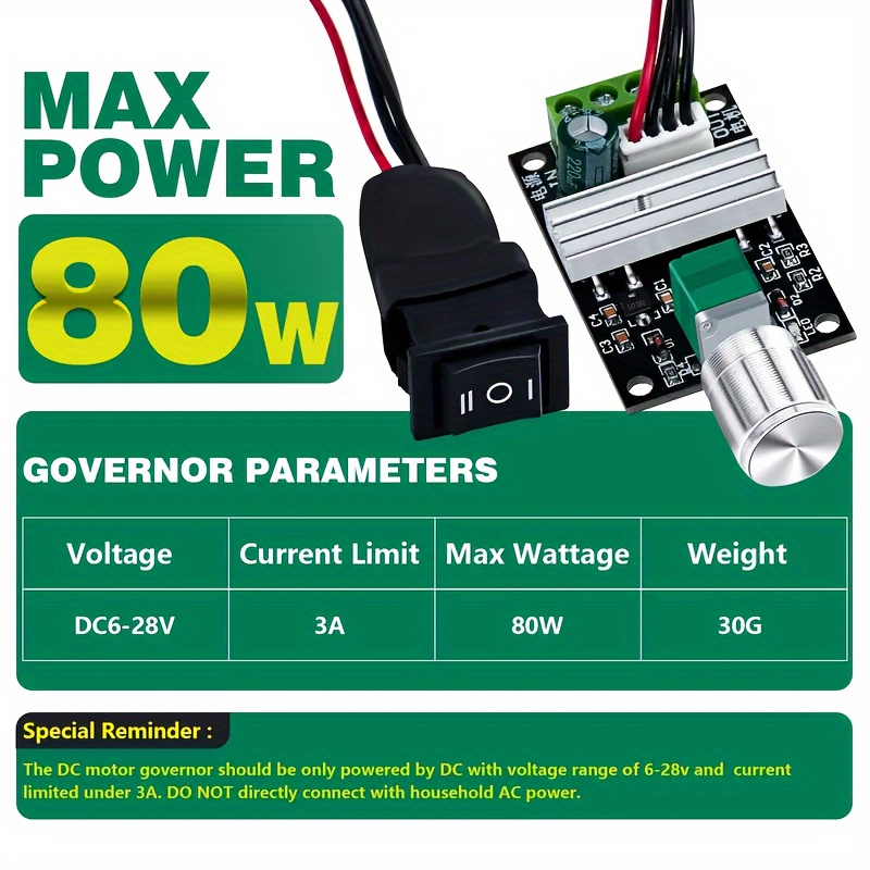 Affidabile regolatore di velocità motore PWM per 6V 12V 24V 28V DC 3A