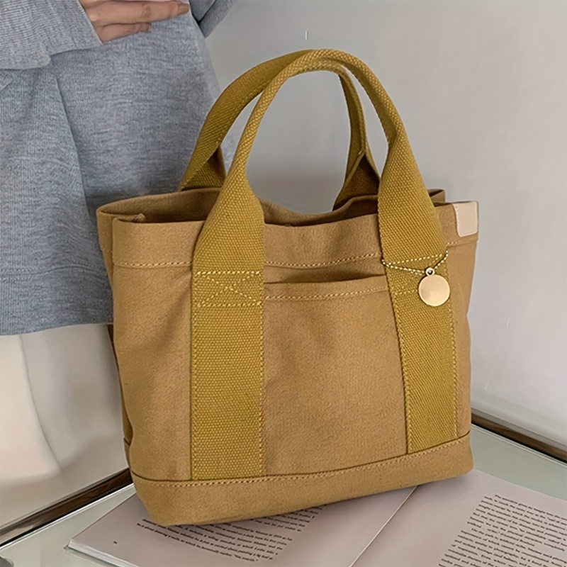 Italian Leather Tote Bag Mini Bag Lunch Bag Handbag Canvas Pocket