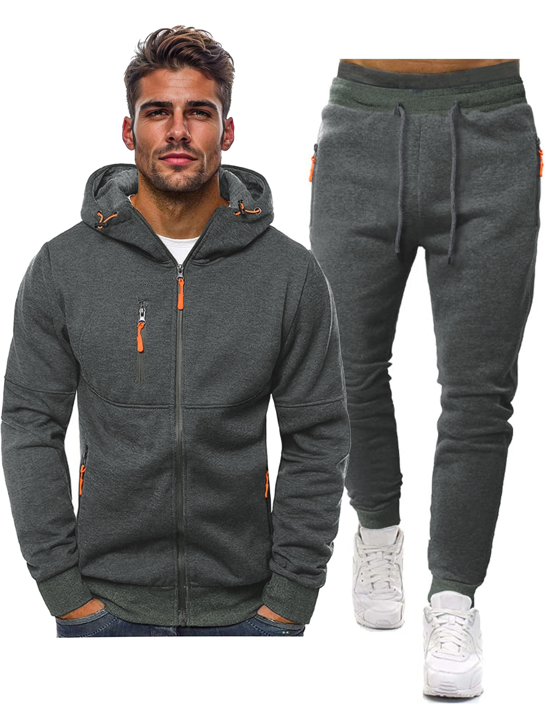 Temu Men's 2pcs Tracksuit with Halloween Ghosts with Pumpkin Face Print, Hooded Sweatshirt & Sweatpants, Sports Pants Set for Sports/outdoor/running