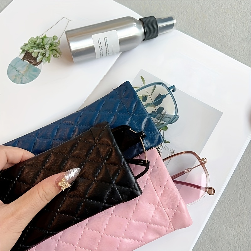 Rhombus PU Leather Glasses Pouch for Sunglasses & Reading Glasses
