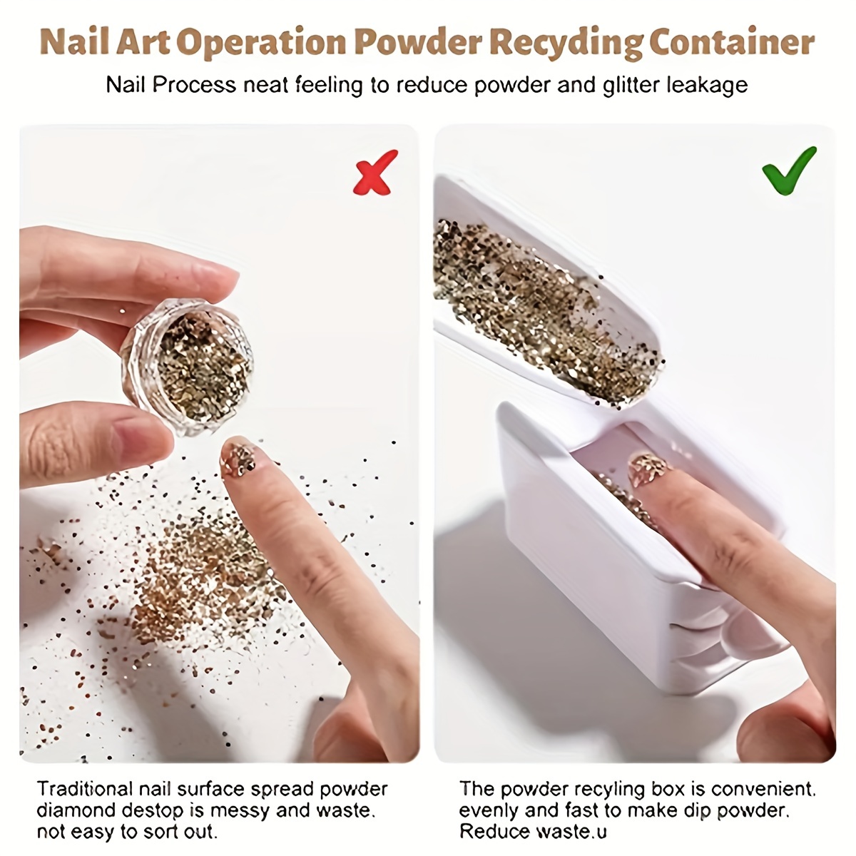 Nail Art Dip Powder Recycling Container Double Layer Nail Dip Powder  Sequins Glitter Recycling Tool Portable Dipping Powder Storage Box