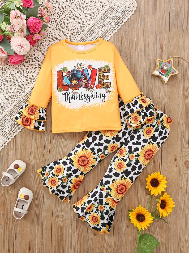 Girls' Thanksgiving Outfit  Love Thanksgiving  Letter - Temu