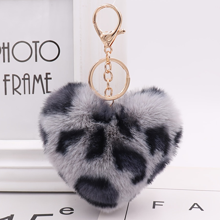 Pom Pom Leopard Keychain/heart Furry Keychain/ Bag 