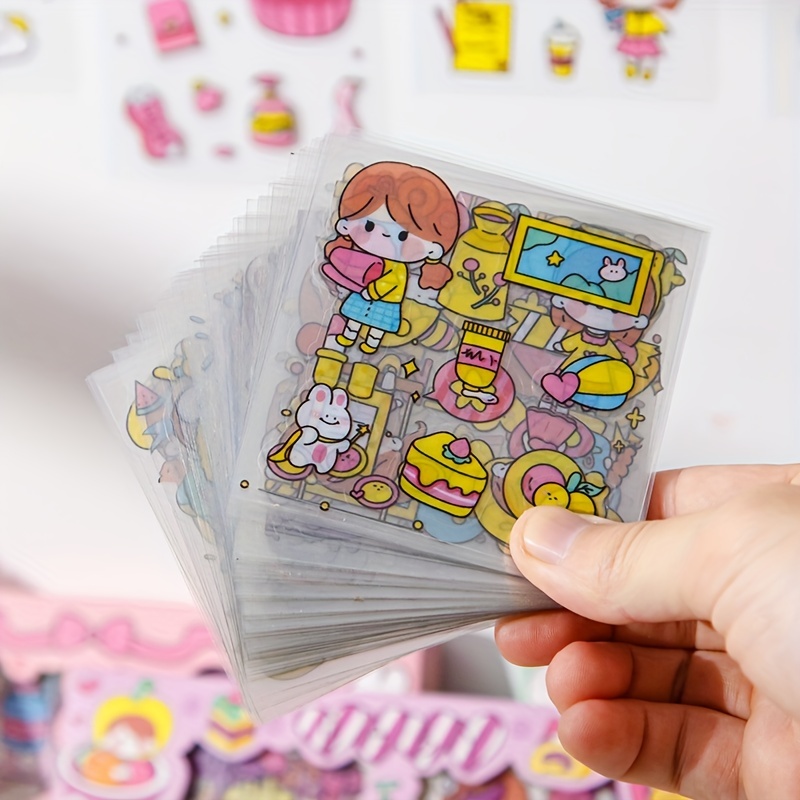 Kawaii Stickers Girl Pink Cartoon Pattern PET Photo Album DIY Diary Sticker  Scrapbook Decoration Stationery Stickers