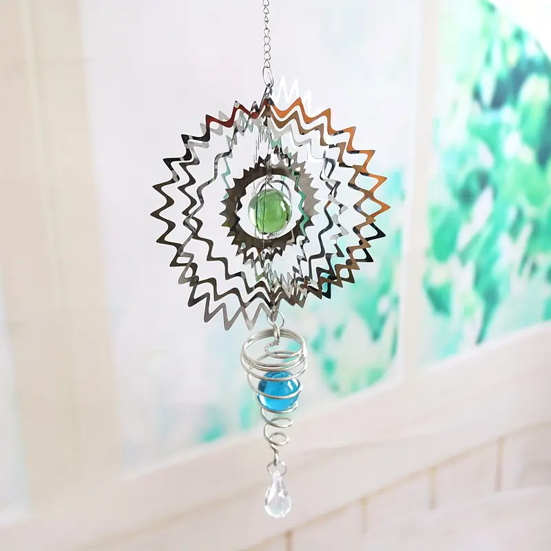 1pc wind chimes stainless crystal rotating wind chimes steel cool rotating patio lawn garden outdoor decor details 8
