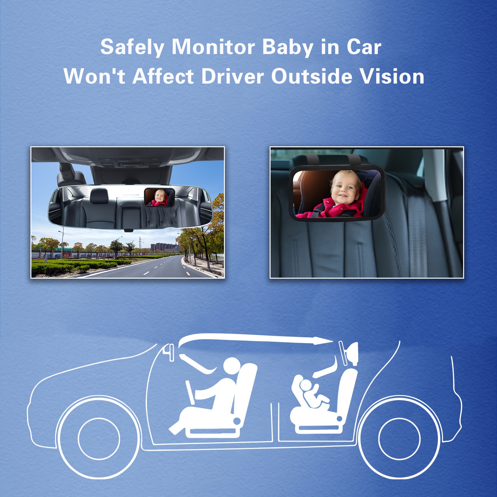 Baby-spiegel 2 Haken, 1 Stück Warnaufkleber, Baby-rückspiegel Beobachtung  Rücksitzes, Baby-auto-beobachtungsspiegel, Sicherheits-autospiegel, Sparen  Mehr Ausverkaufsangeboten