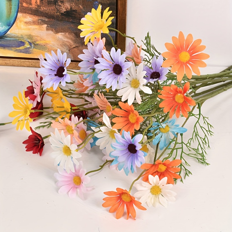 4Pcs Artificial Daisy Flowers Fake Silk Spring Flowers Colorful