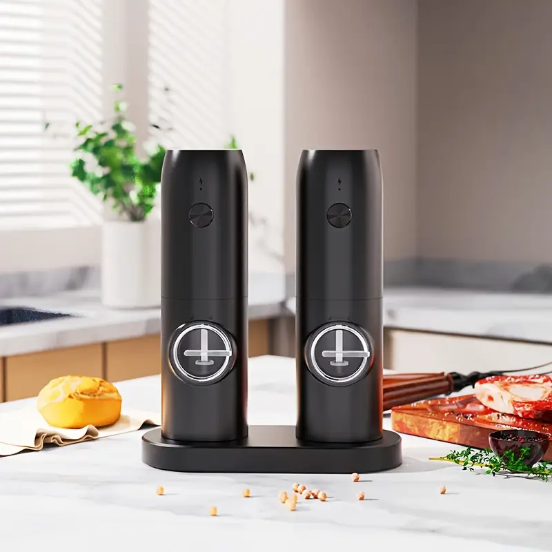 Rechargeable Electric Salt And Pepper Grinder, Automatic Black