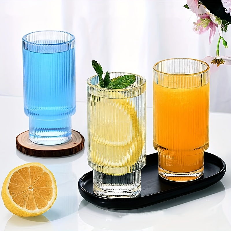 Vertical Stripes Glass Cup Set, Origami Style Drinking Glasses