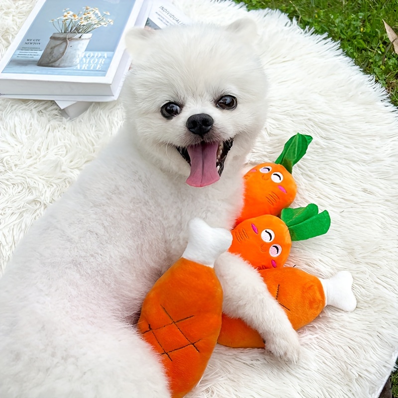 Squeaky Plush Toy Chew Toy Carrot Chicken Leg Bone Design Temu