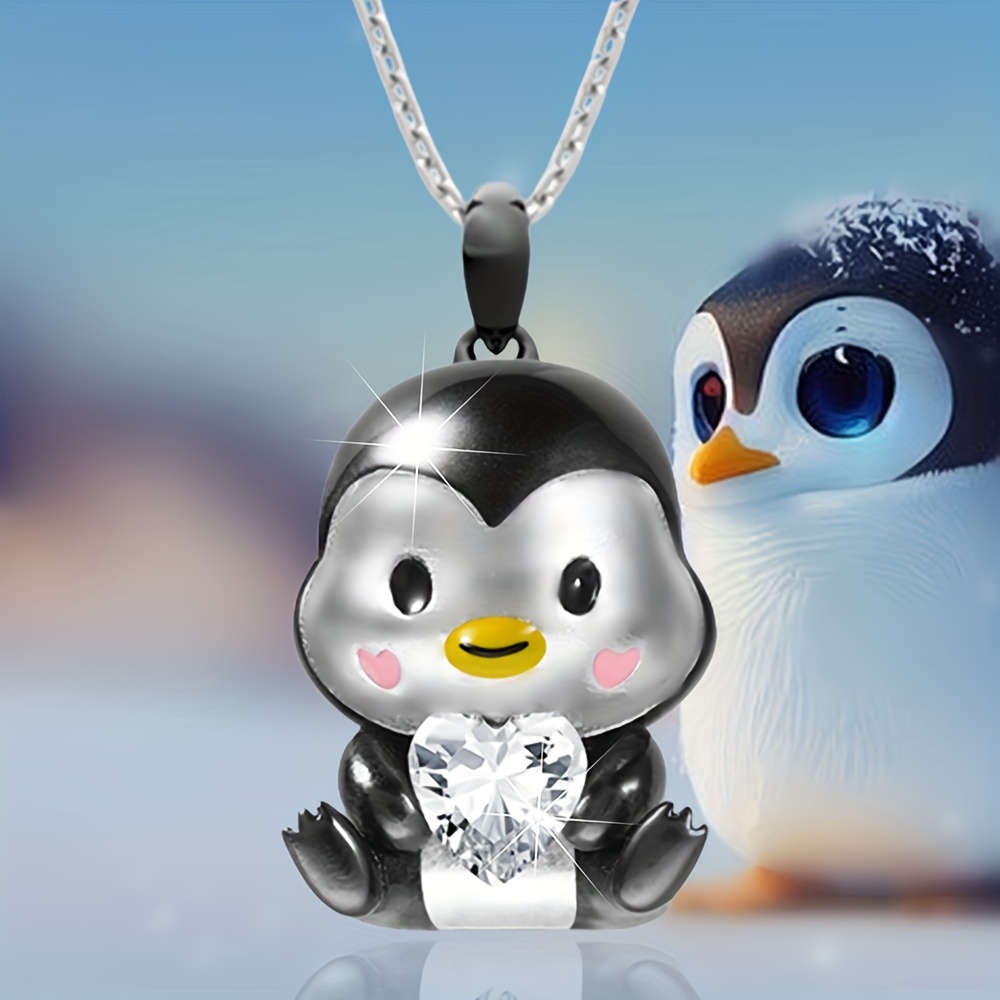 Niedliche Exquisite Kleine Pinguin- Und Blumen-tier-detail-herz-anhänger-halskette,  Geschenk Für Mädchen-accessoires - Kindermode - Temu