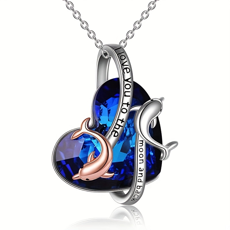 Elegant Exquisite Heart Necklace With Dolphin Crystal Pendant for Women's Jewelry