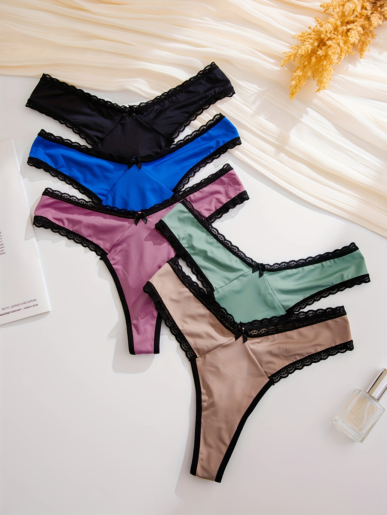 10pcs Skin-Friendly Ribbed Thong Panties, Comfy & Breathable Low Waist  Cotton Panties, Women's Lingerie & Underwear