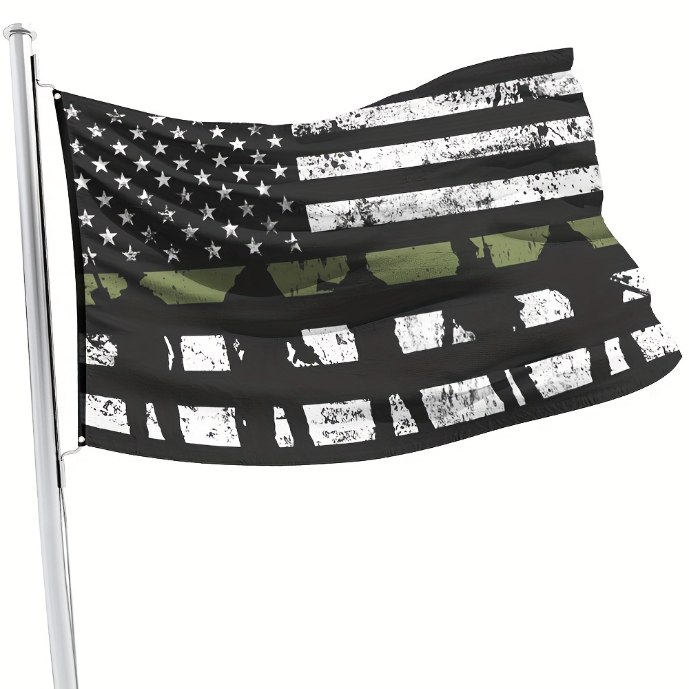 1pc, Green Line American Flag(3ft*5ft/90cm*150cm), Printed Polyester, Duty And Honor Flag, Indoor Decor Outdoor Decor, Vibrant Colors, Thicker And More Durable, Outdoor Decor, Yard Decor, Garden Decor, Outside Decor