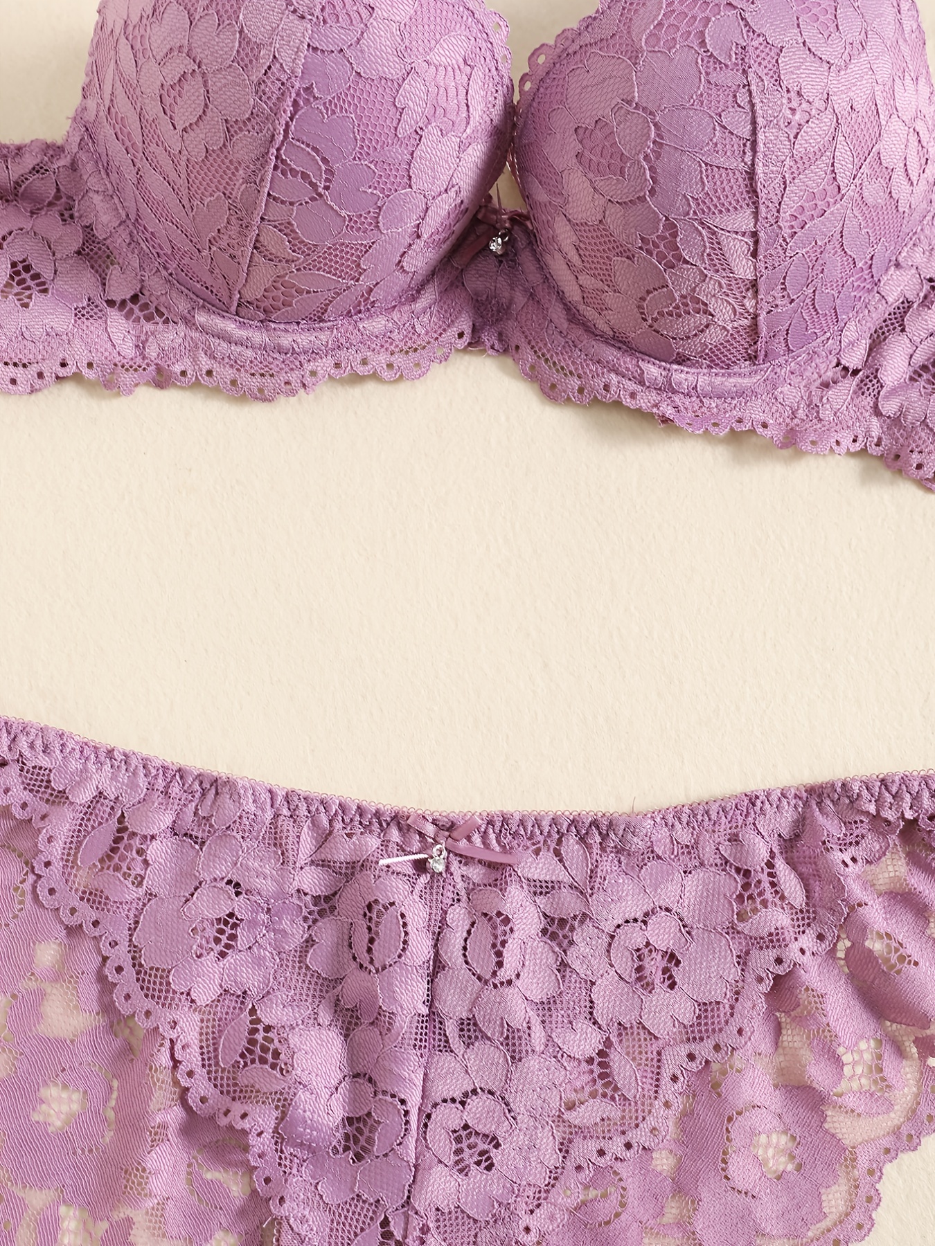 Victoria's Secret strapless 32B,32D BRA SET panty LILAC purple lace  EMBROIDERED