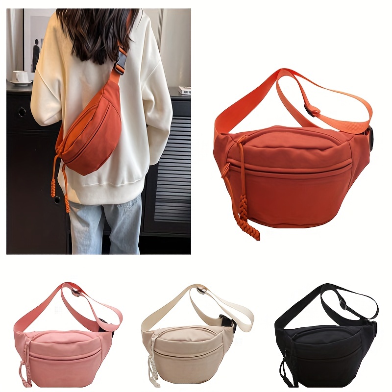 

Trendy Outdoor Solid Color Chest Bag, Nylon Lightweight Adjustable Strap Crossbody Bag, Portable Casual Waist Bag