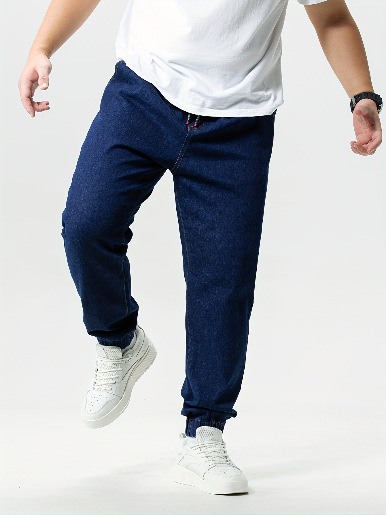 Men's Plus Size Solid Denim Joggers Oversized Fashion Casual Jeans For  Autumn/winter, Men's Clothing