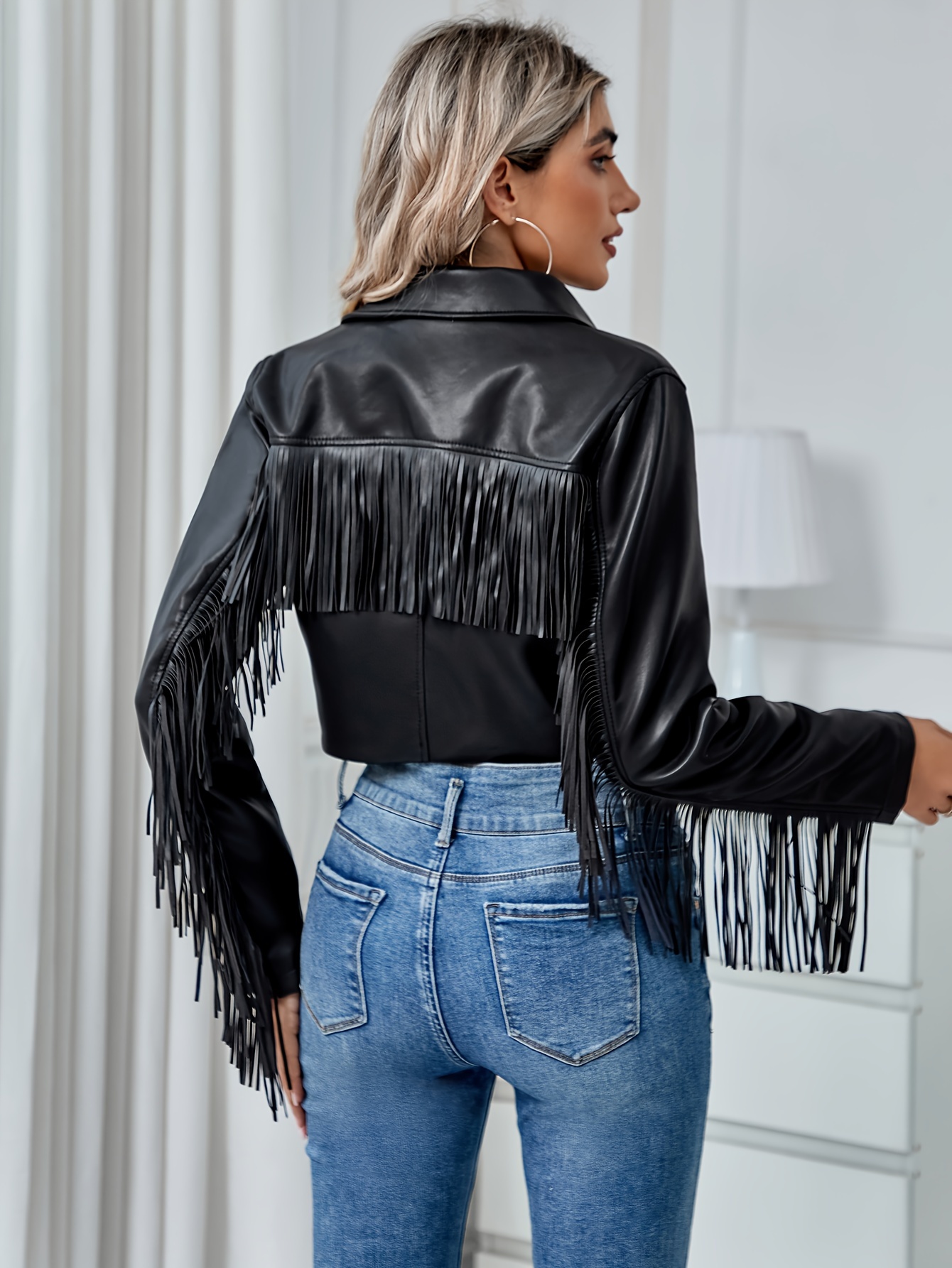 UnterarmbelÃ¼ftung Fransenjacke Leder Elegante Damen PU Leder Moto