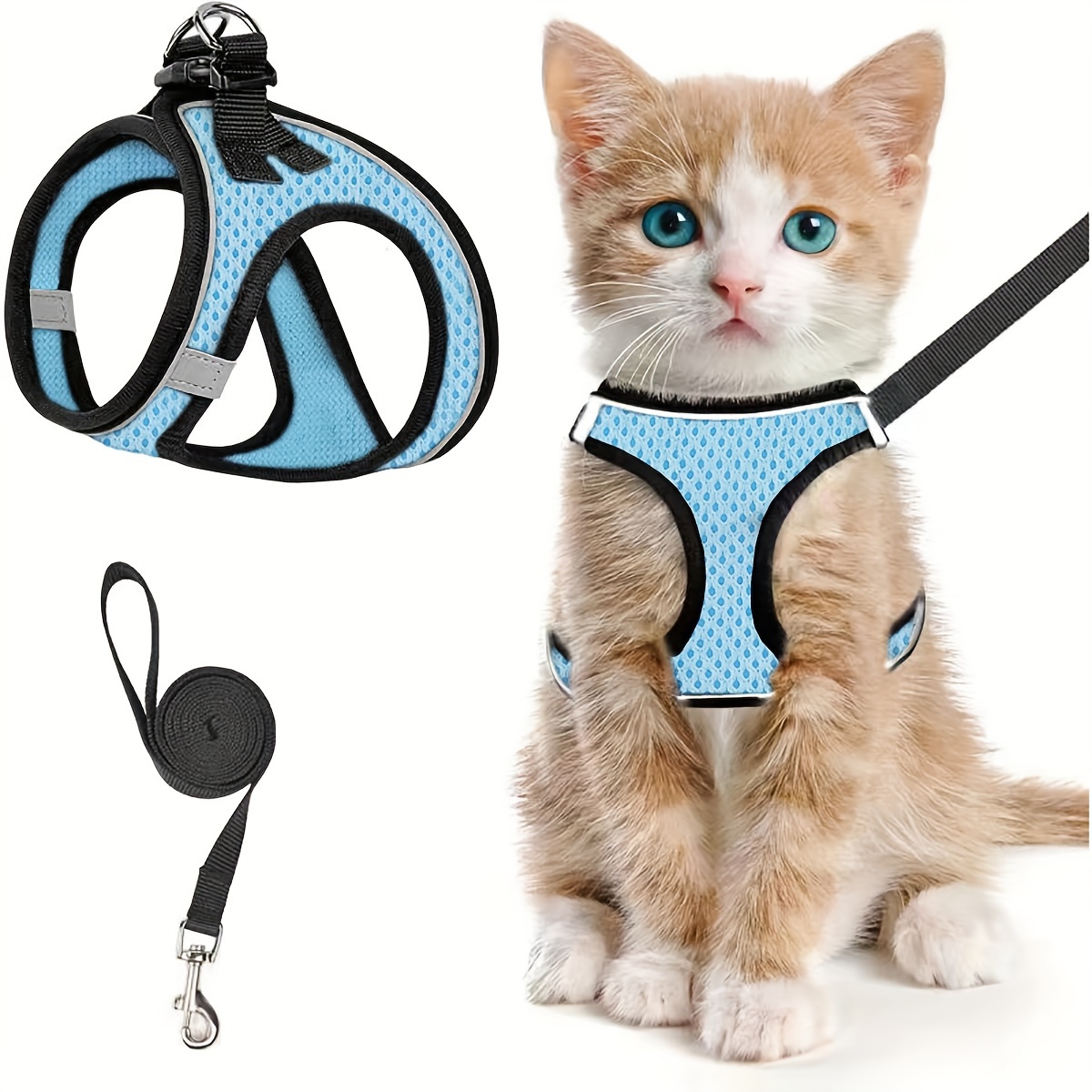 

Cat Harness And Leash For Walking Escape Proof, Adjustable Kitten Vest Harness Reflective Soft Mesh Puppy Harness For Outdoor, Easy To Control