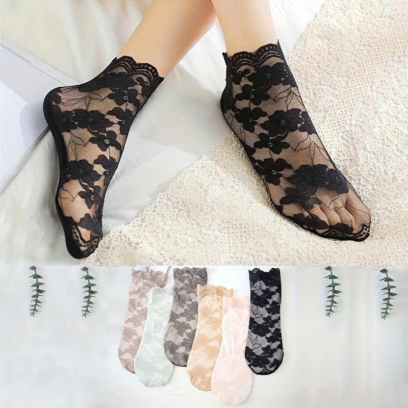 6 Pairs Floral Mesh Short Socks Women's Stockings Hosiery on Our Store