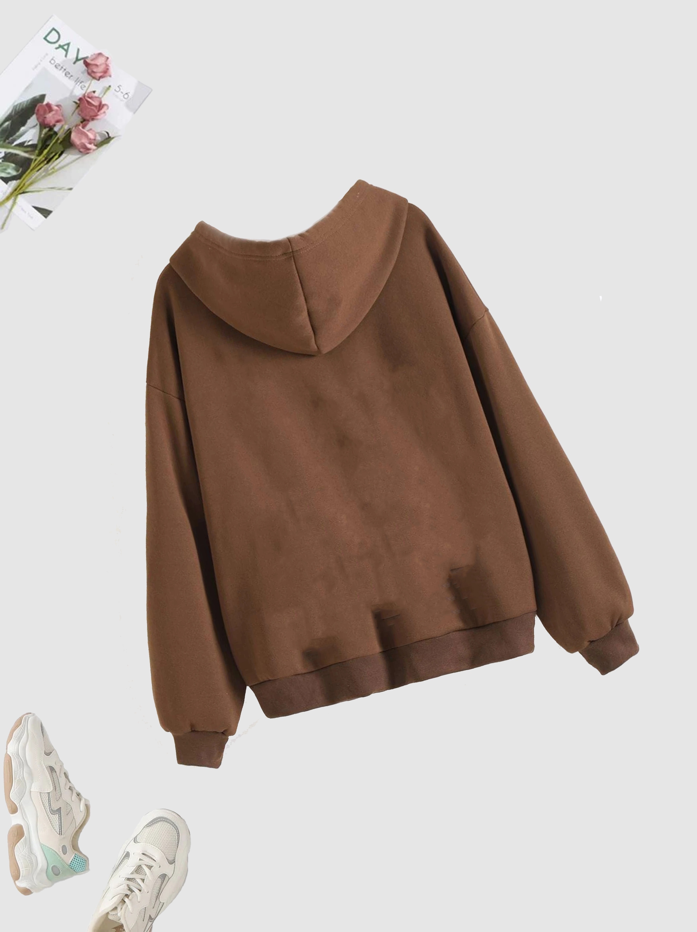 SheIn Women's Basic Long Sleeve Pullover Drawstring Hoodie Sweatshirt with  Pockets, Chocolate Brown, X-Small : : Clothing, Shoes & Accessories