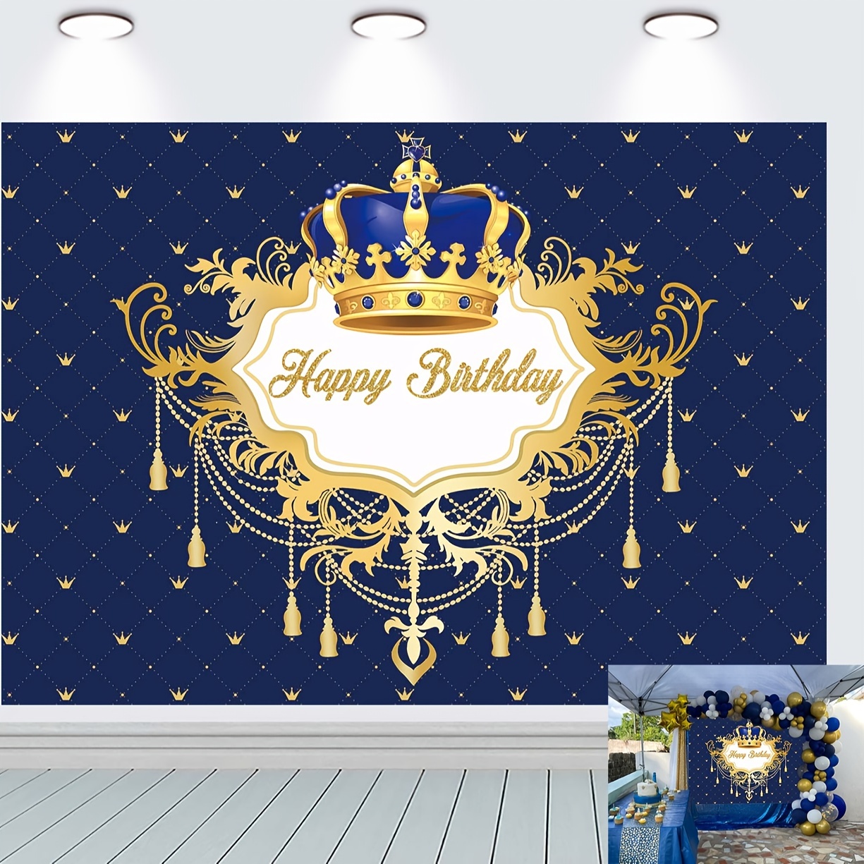 Fond de Fête d'Anniversaire de Prince pour le Bleu Royal et l'Or du Garçon,  le Roi, la Couronne, la Décoration de la Photo de Fond, le Petit Prince  Royal, le Photoshoot de