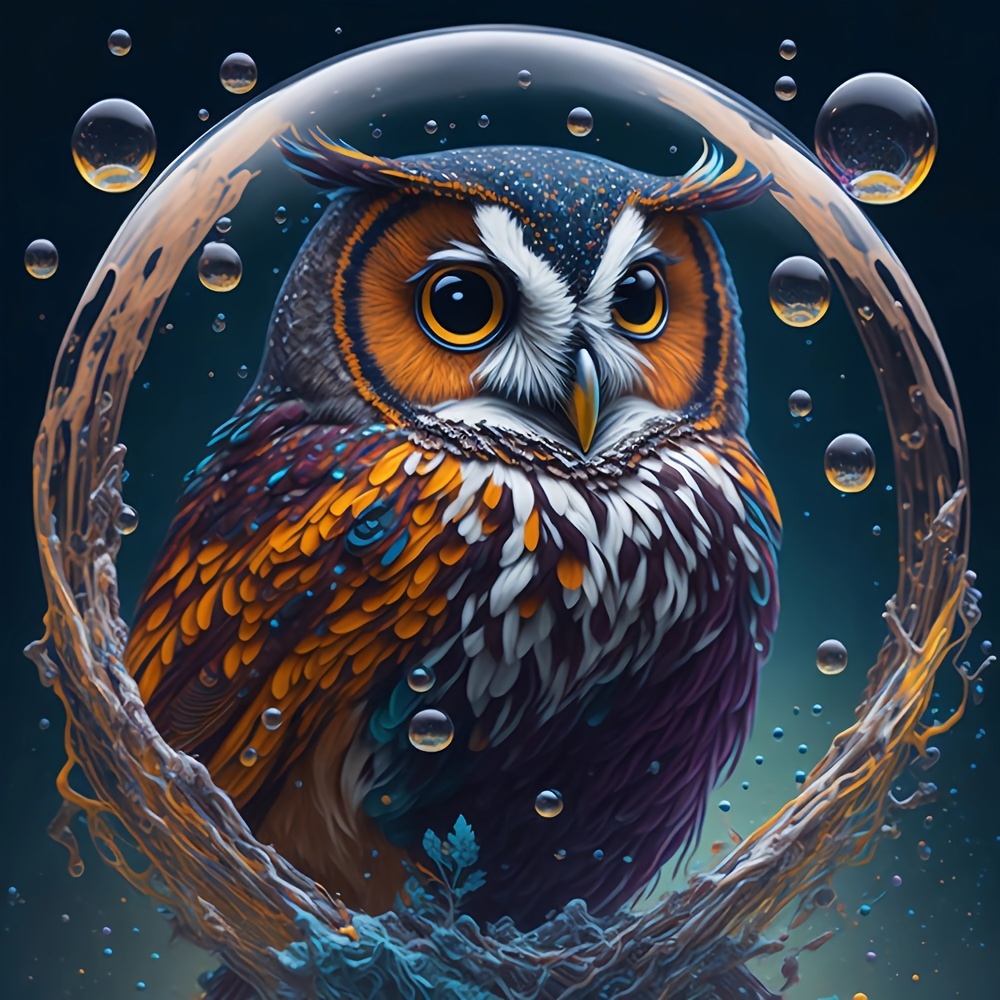 

1pc Large Size 40x40cm/15.7x15.7inches Frameless Diy 5d Diamond Painting Owl In A Bubble, Full Rhinestone Painting, Diamond Art Embroidery Kits, Handmade Home Room Office Wall Decor