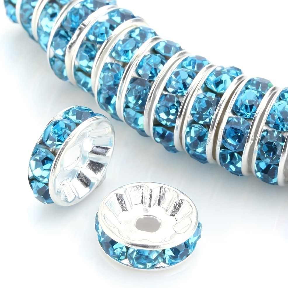 200Pcs 6mm Rondelle Spacer Beads Silver Plated AB Color Crystal Rhinestone  for Jewelry Making Loose Beads for Bracelets