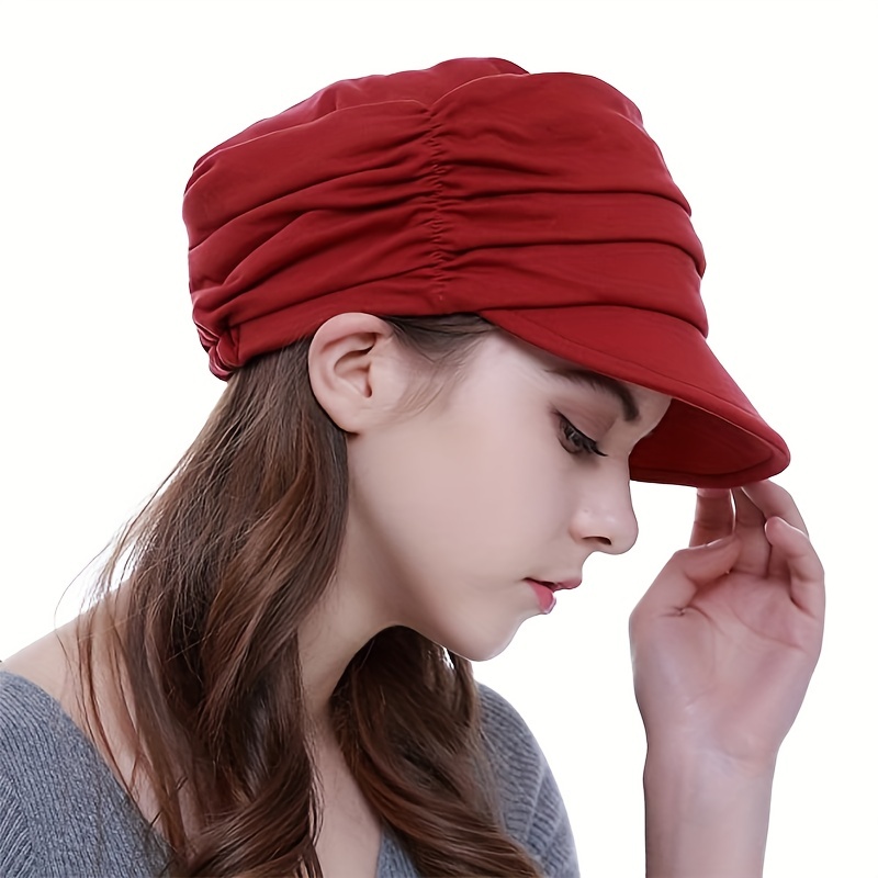 Korean Style Newsboy Hat Lightweight Ruched Soft Brim Flat Fold Casual  Elastic Sports Beret For Women - Temu