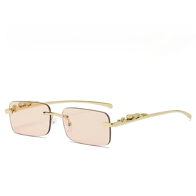Gradient Tint Rectangular Golden Frame Rimless Sunglasses Vintage