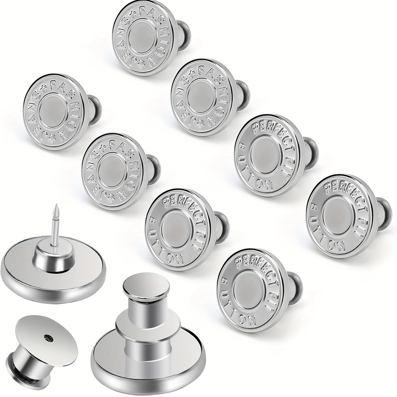  12 Sets Silver Jeans Buttons Replacement 17mm No Sewing  Metal Button Repair Kit Nailess Removable Jean Buttons Replacement Combo  Thread Rivets And Screwdrivers