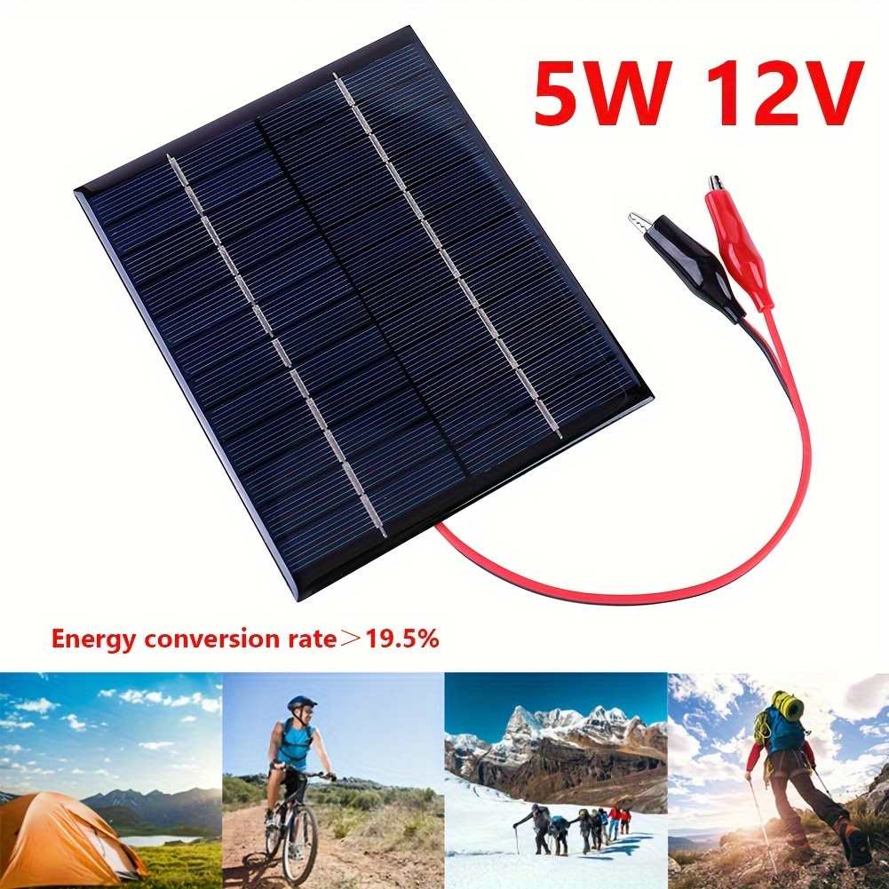 פאנל סולארי 5W 12V טעינת סולארית ניידת לחוץ מיני פאנלים סולאריים עמידים למים לטעינה של 9-12V, אביזרי כוח לתאורה סולארית, צעצועים, לקמפינג ברכבת ועוד פרטים 2