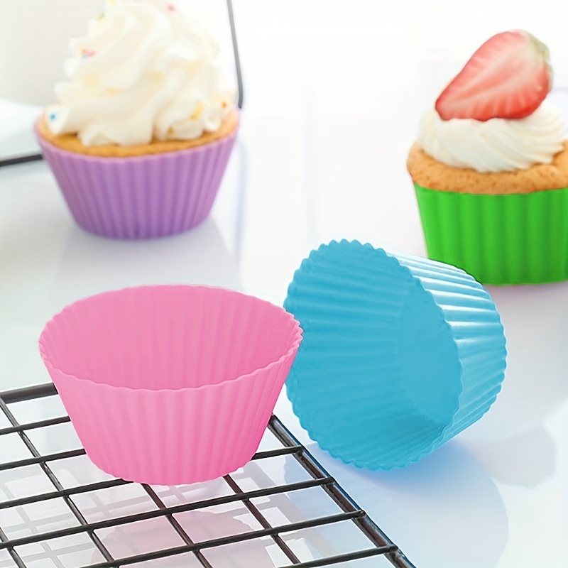 12pcs 2 76 silicone muffin cups in teal green pink reusable food grade high temperature baking liners for cupcakes cakes   oven air fryer use essential kitchen baking supplies versatile baking liners pastel baking liners   liners details 0