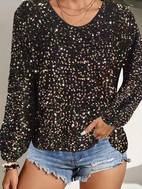 sequined crew neck blouse elegant long sleeve blouse for spring fall womens clothing