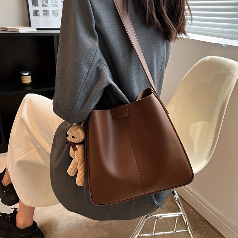 Large Capacity Bucket Bag, Women's Vintage Tote Bag With Wide Strap - Temu
