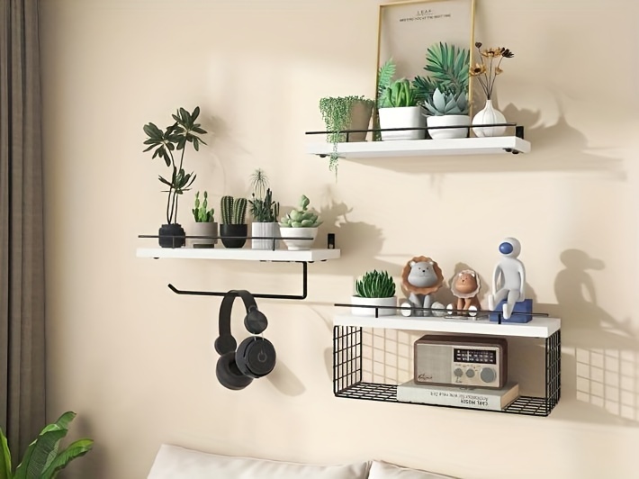 Industrial 3 tier floating online shelf with towel bar