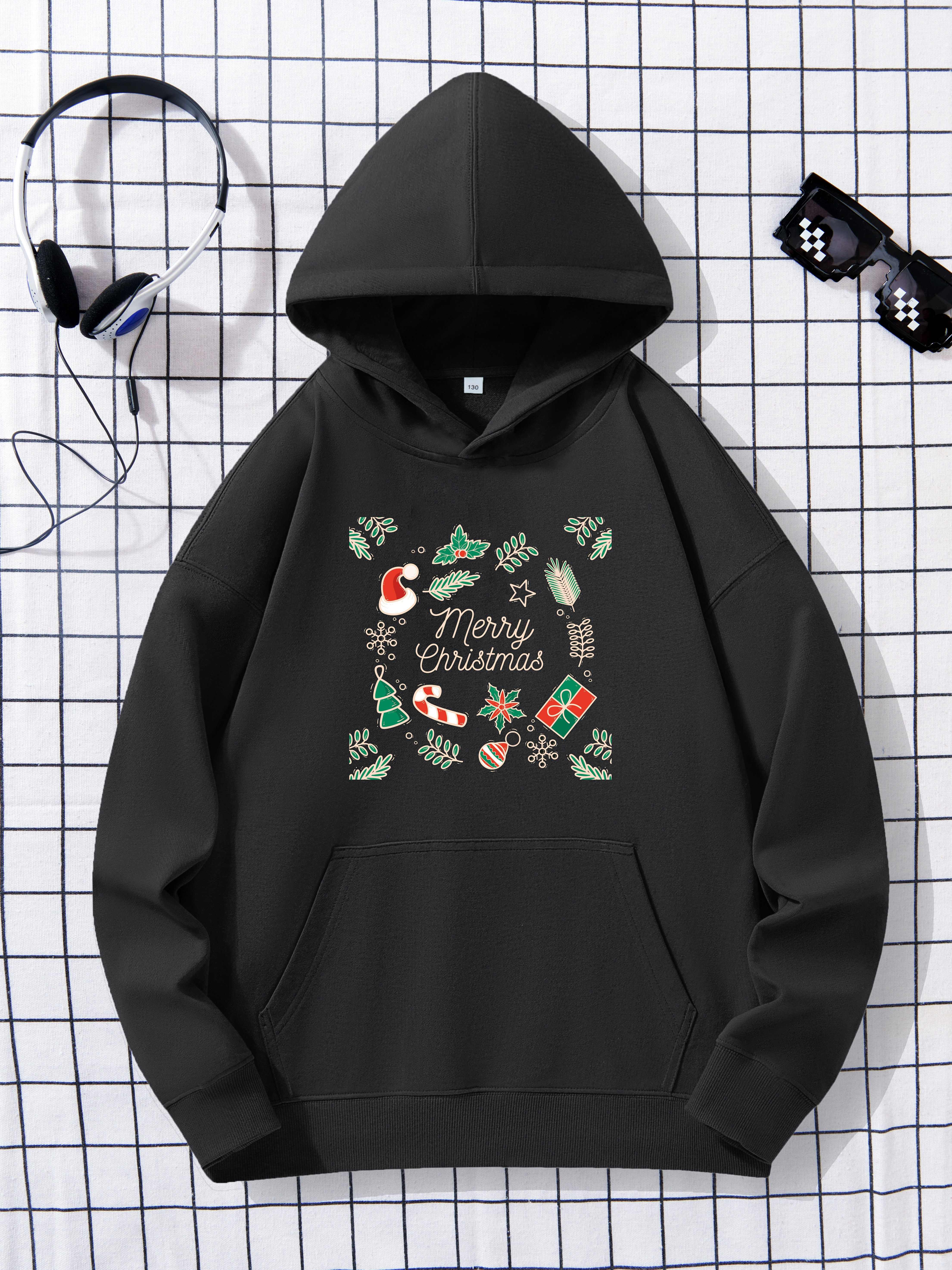 Sudadera Capucha Estampada Patrón Feliz Navidad Sudaderas - Temu Mexico