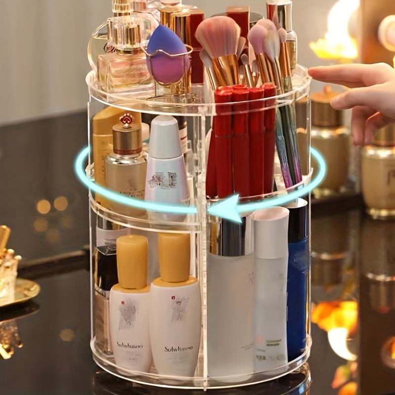 TKEPQ Rotating Makeup Brush Holder Organizer Orange with 5 Slots Cosmetic  Brushes Storage Countertop for Bedroom Bathroom