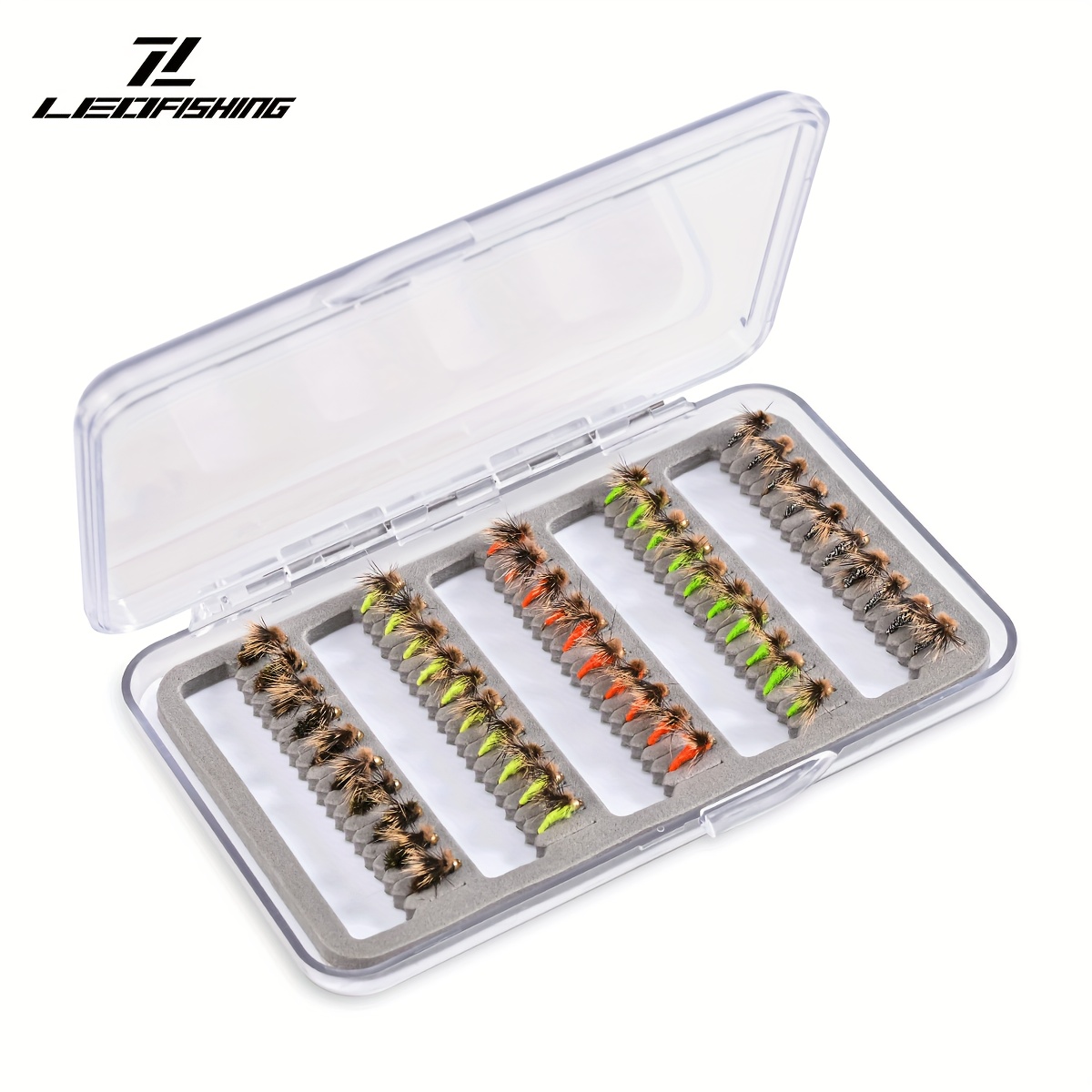 LEOFISHING 50pcs Artificial Bionic Flies Bait Hooks, Dry/Wet Fly Fishing  Lures With Waterproof Box, Fishing Gear For Freshwater And Saltwater