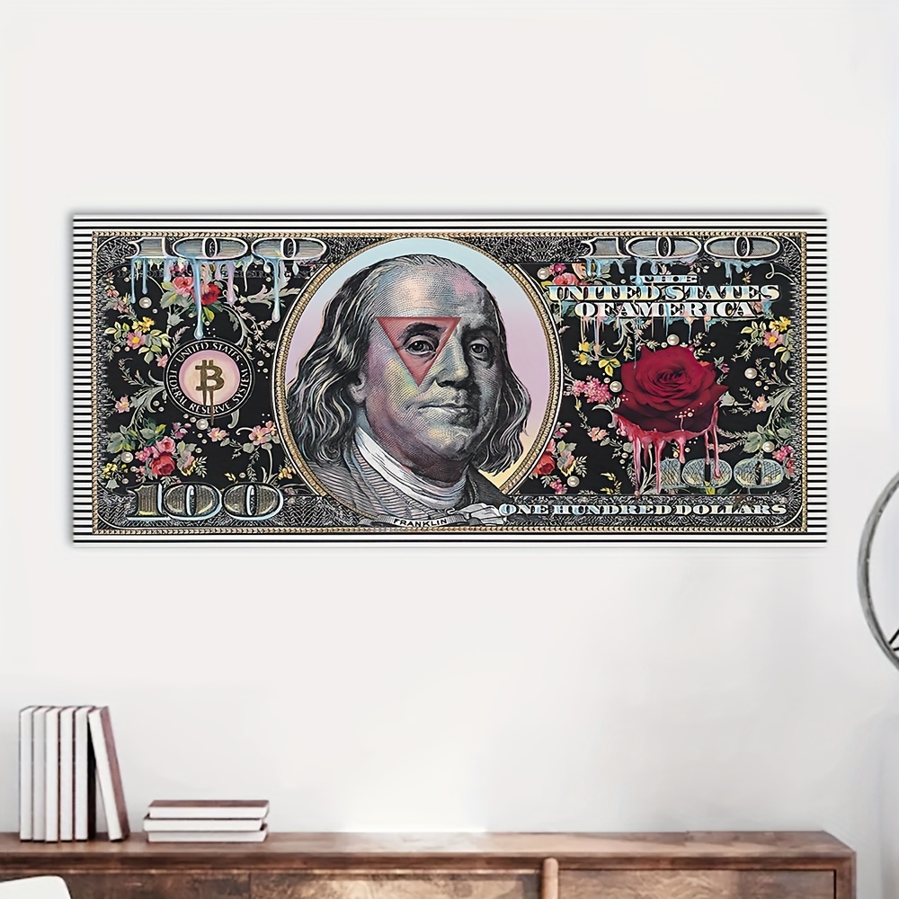 Money Wall Art Decor Motivational Wall Art Preppy Poster Creative Blow  Bubbles 100 Dollar Bill Black and Gold Positive Money Poster Painting on  Canvas