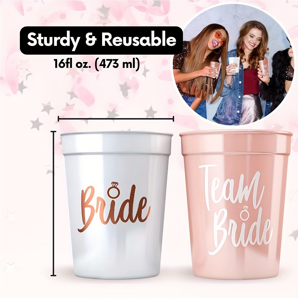 16-Pack Bachelorette Party Cups, Reusable Bride and Bridesmaid