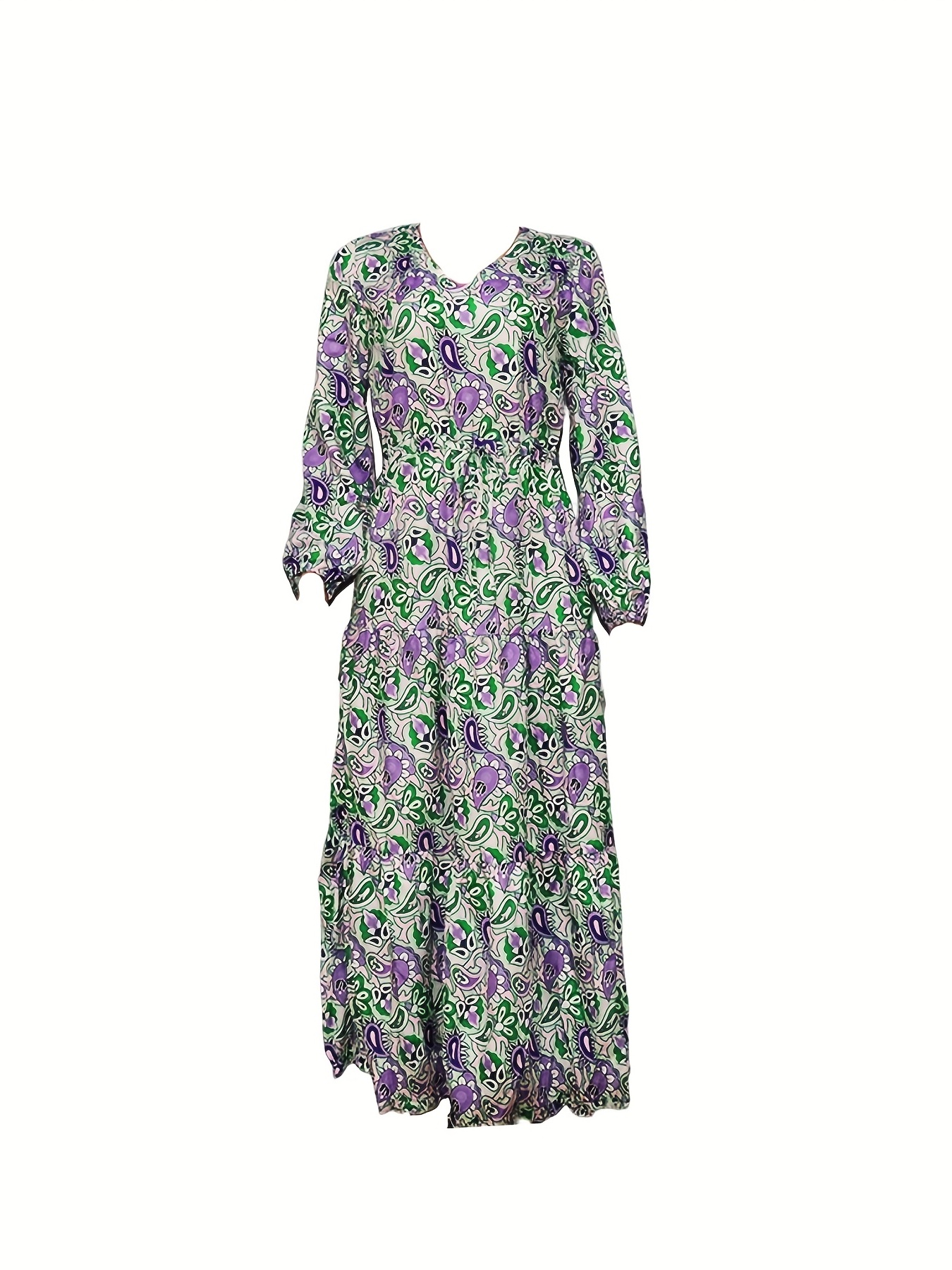 Plus Size Boho Dress Women's Plus Pasley Print Long Sleeve V