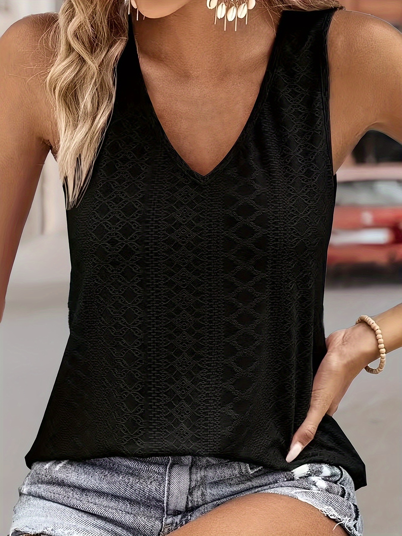 Cable Textured Deep V neck Tank Top Mature Slim Fashion - Temu